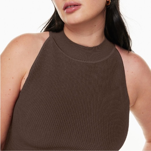 Babaton Dresses & Skirts - Babaton Sculpt Knit Halter Ribbed Brown Stretch Mini Dress Women’s Sz M